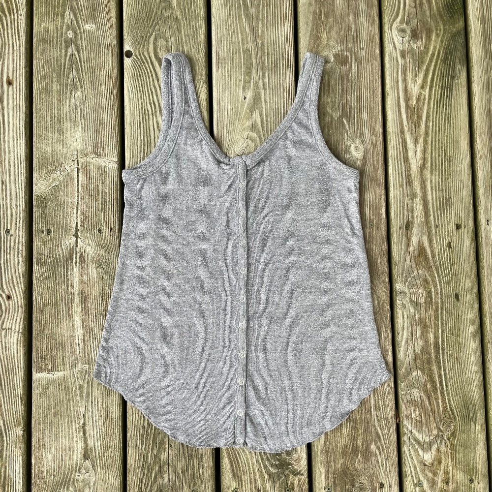 Sleeveless Top: Gray Henley Button Down Women's Tank Top